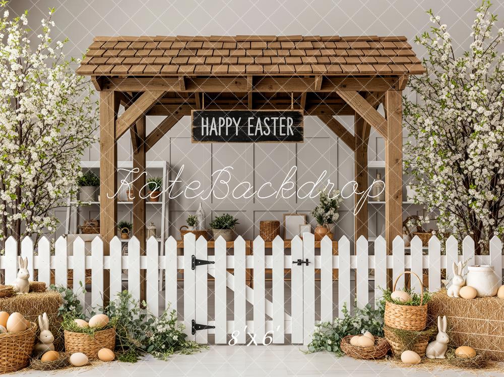 Kate Easter Garden Wooden Gazebo White Fence Eggs Baskets Blossoms Backdrop Designed by Patty Roberts