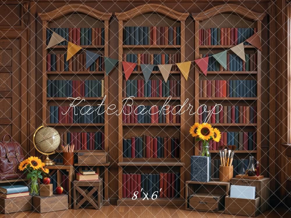 Kate School Vintage Library Bookshelf Study Printed Backdrop Designed by Mini MakeBelieve