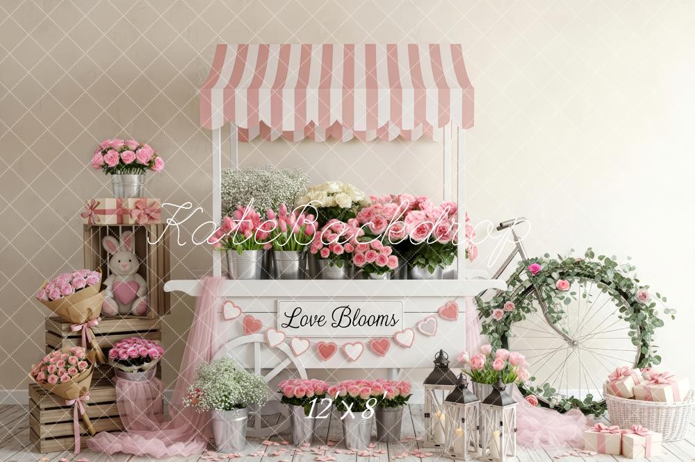 Kate Valentine's Day Flower Cart Pink Roses Bicycle Bunny Backdrop Designed by Patty Roberts