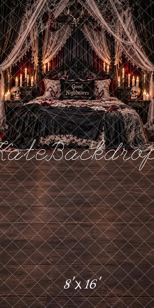 Kate Sweep Halloween Gothic Skull Canopy Bed Printed Backdrop Designed by Vertigo Productions