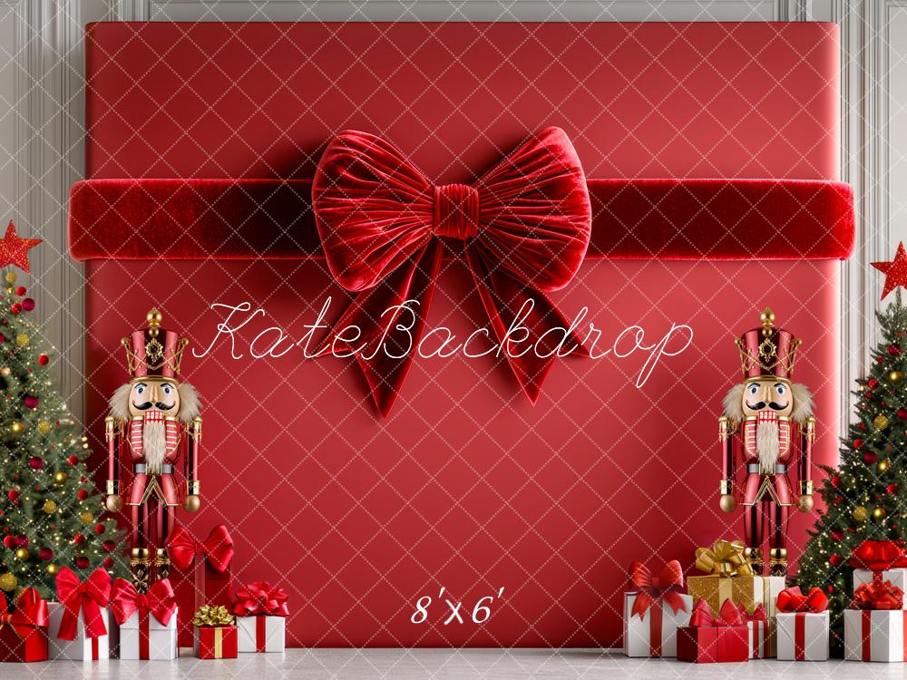 Kate Christmas Nutcracker Large Gift Bow Backdrop Designed by Mini MakeBelieve