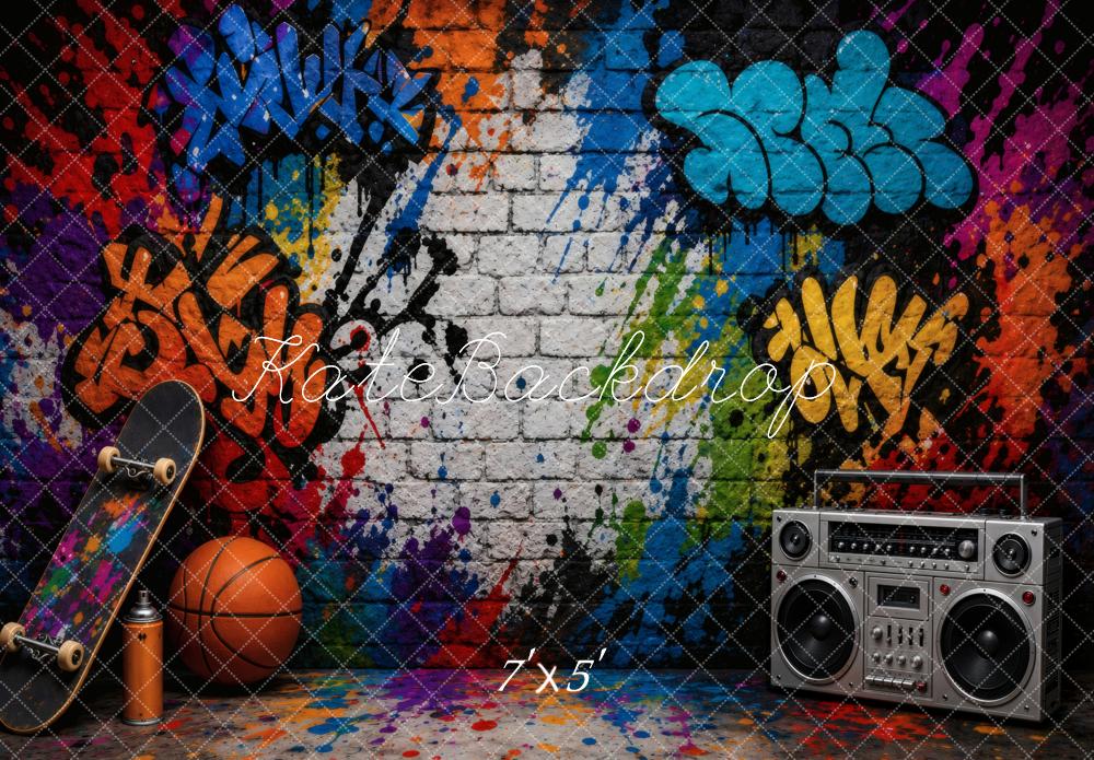 Kate Graffiti Brick Wall Skateboard Basketball Boombox Printed Backdrop Designed by Vertigo Productions