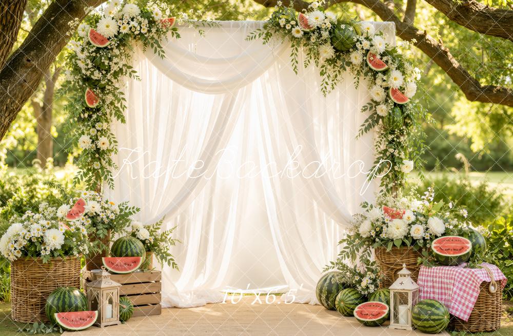 TEST Kate Summer White Drapes Watermelon Floral Arch Printed Backdrop Designed by Emetselch