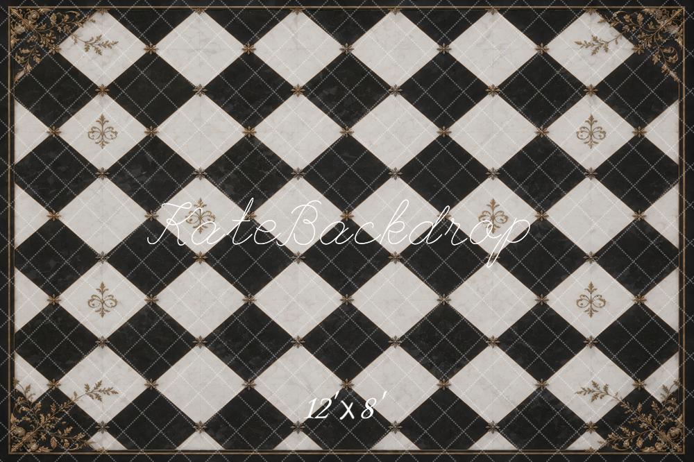 Kate Black And White Pattern Vintage Floor Printed Backdrop Designed by Vertigo Productions