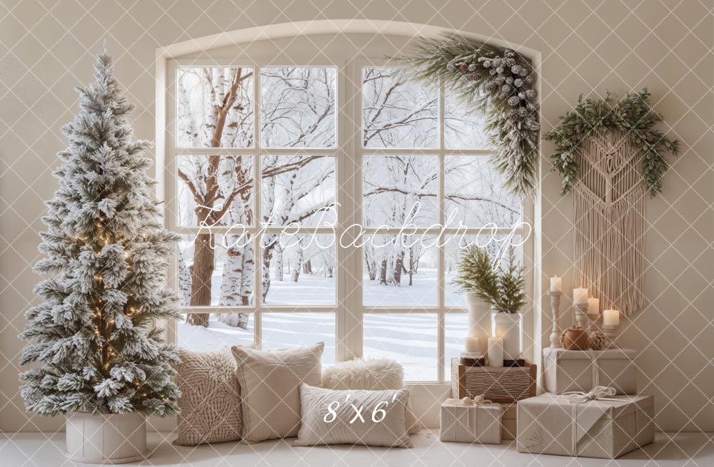 Kate Christmas Winter Snowy Window Tree Neutral Cozy Backdrop Designed by Emetselch