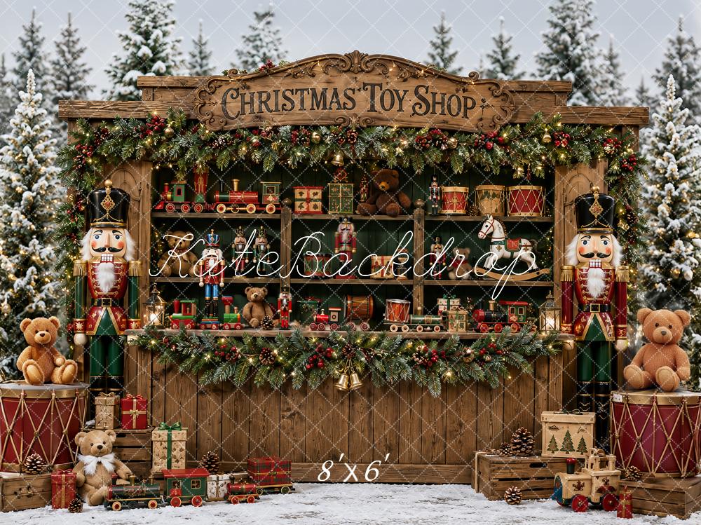 Kate Christmas Toy Shop Nutcracker Snowy Forest Printed Backdrop Designed by Ashley Paul