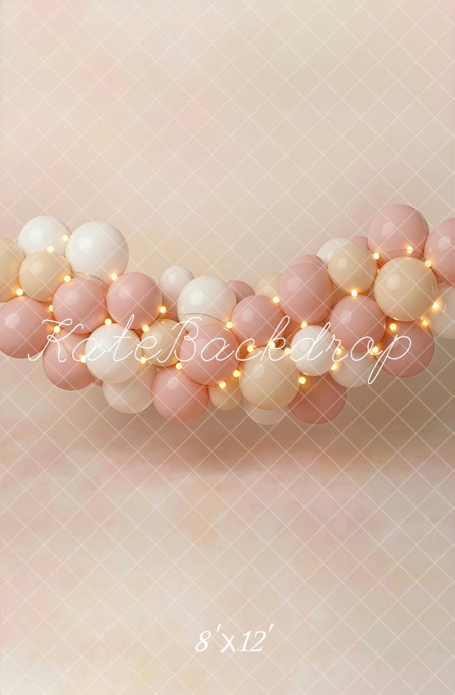 Kate Cake Smash Pink Balloon Garland String Lights Printed Backdrop Designed by Emetselch