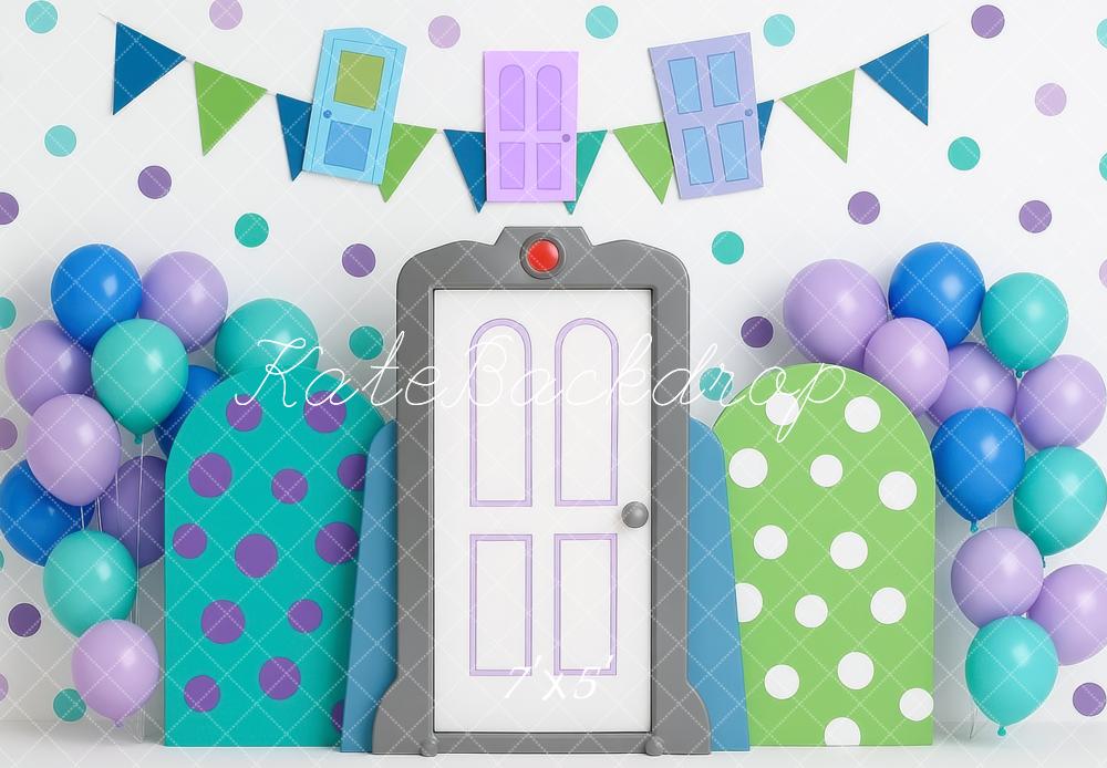 monsters inc cake smash Kate Cake Smash Monster Door Balloons Printed Backdrop Designed by Mini MakeBelieve, Microfiber (Printed) / 7x5ft