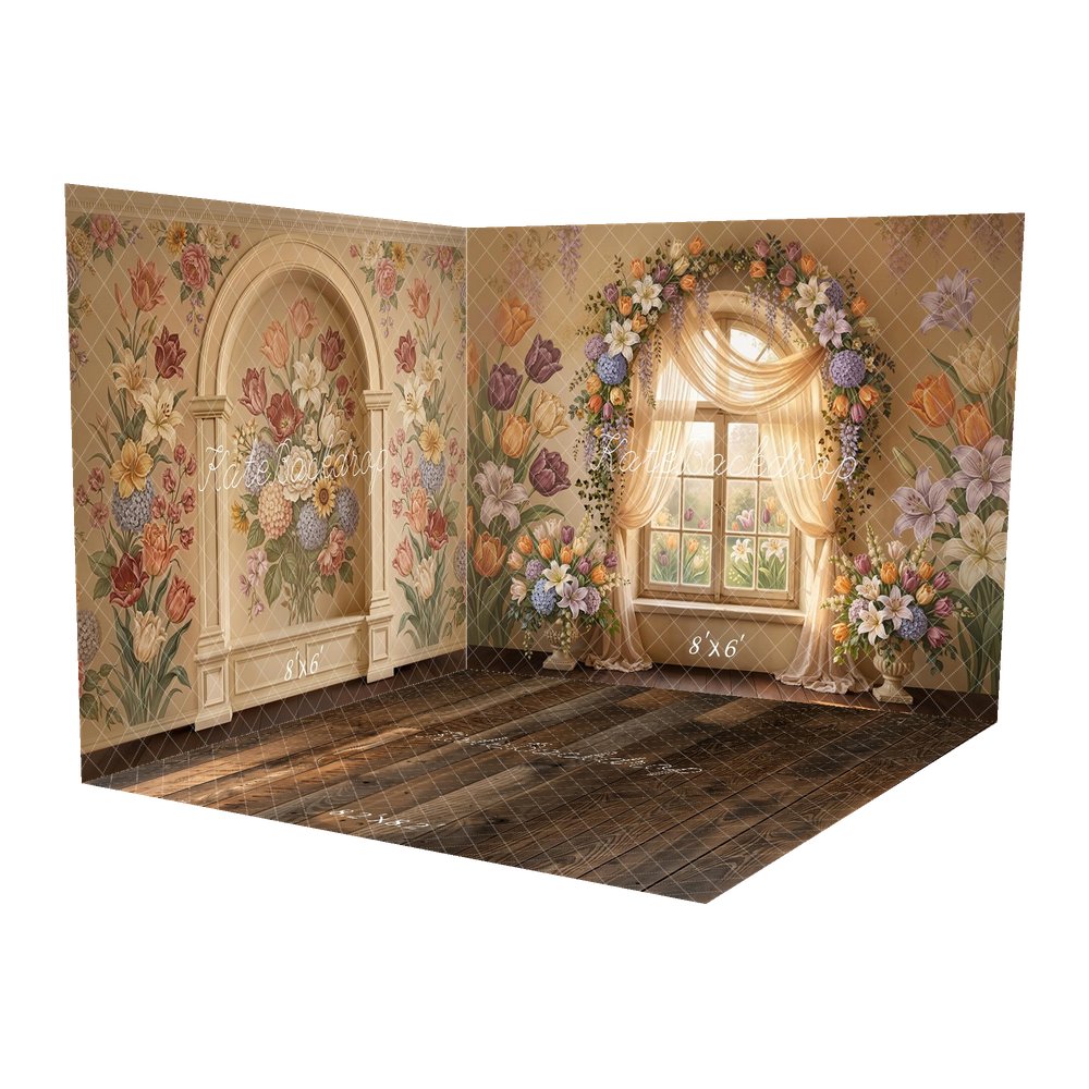 Kate Flower Arch Window Floral Bouquet Beige Backdrop Room Set