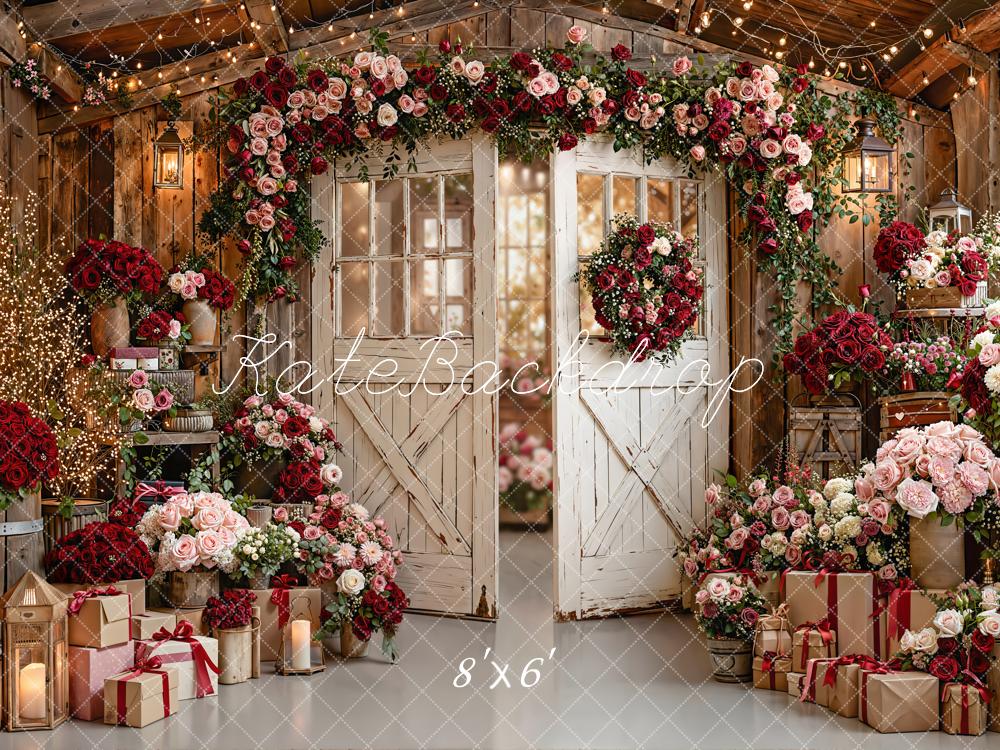 Kate Valentines Flower Arch Barn Door Wreath Lights Gifts Backdrop Designed by Emetselch