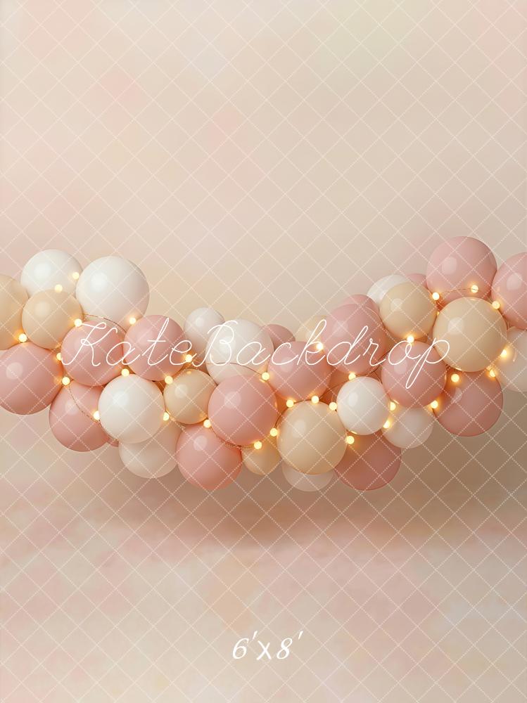 Kate Cake Smash Pink Balloon Garland String Lights Printed Backdrop Designed by Emetselch