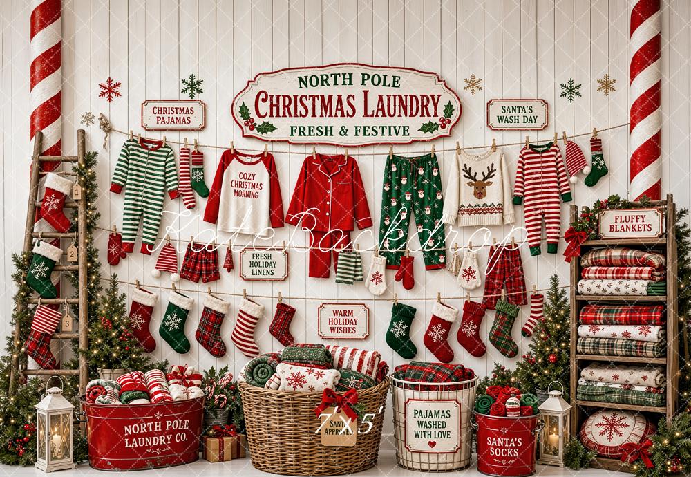 Kate Christmas Laundry Pajamas Stockings Blankets Candy Cane Printed Backdrop Designed by Patty Roberts