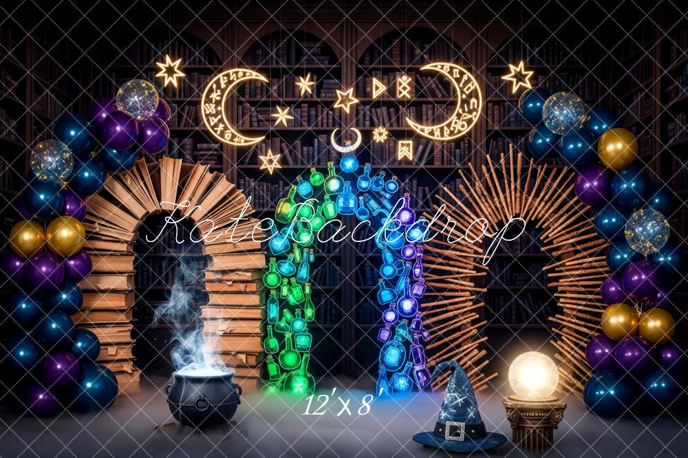 Kate Halloween Magic Library Book Arch Potion Balloon Cauldron Backdrop Designed by Patty Roberts