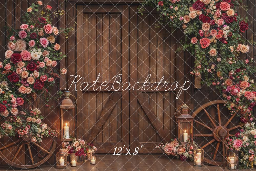Kate Valentines Rustic Wooden Door Flower Arch Wheels Backdrop Designed by Emetselch