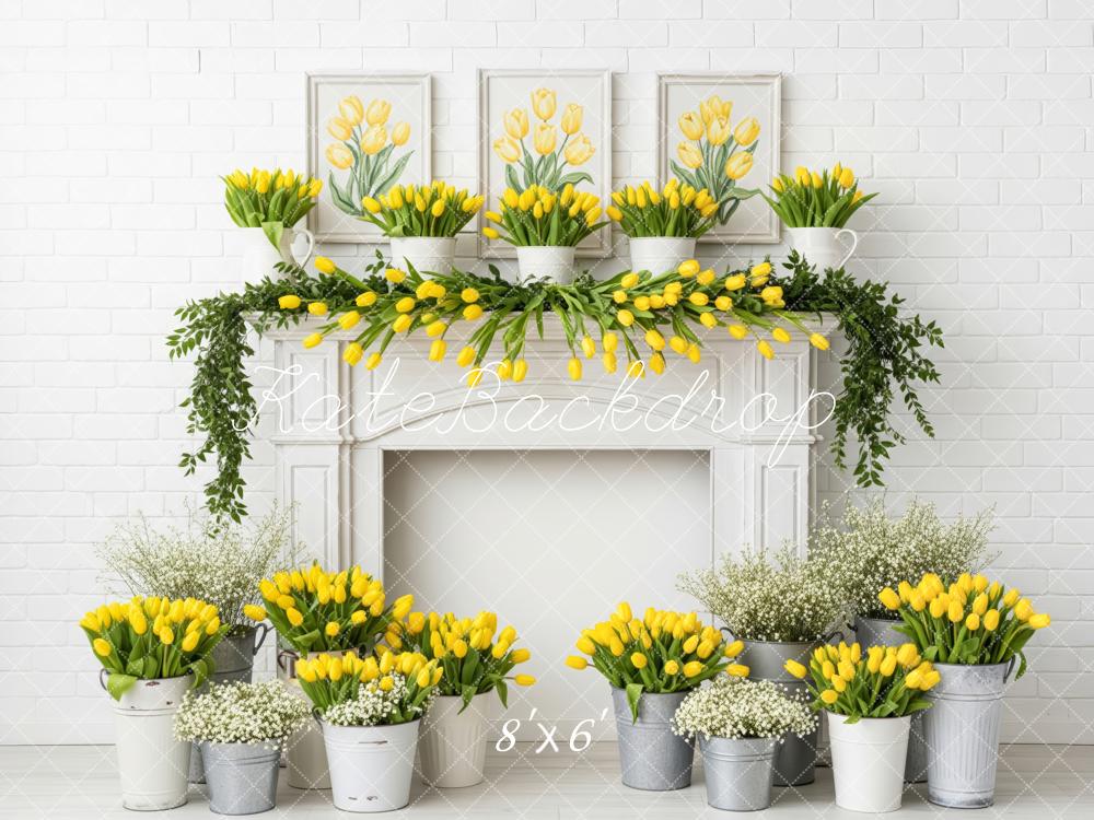 Kate Spring Yellow Tulips Flower Fireplace Backdrop Designed by Patty Roberts