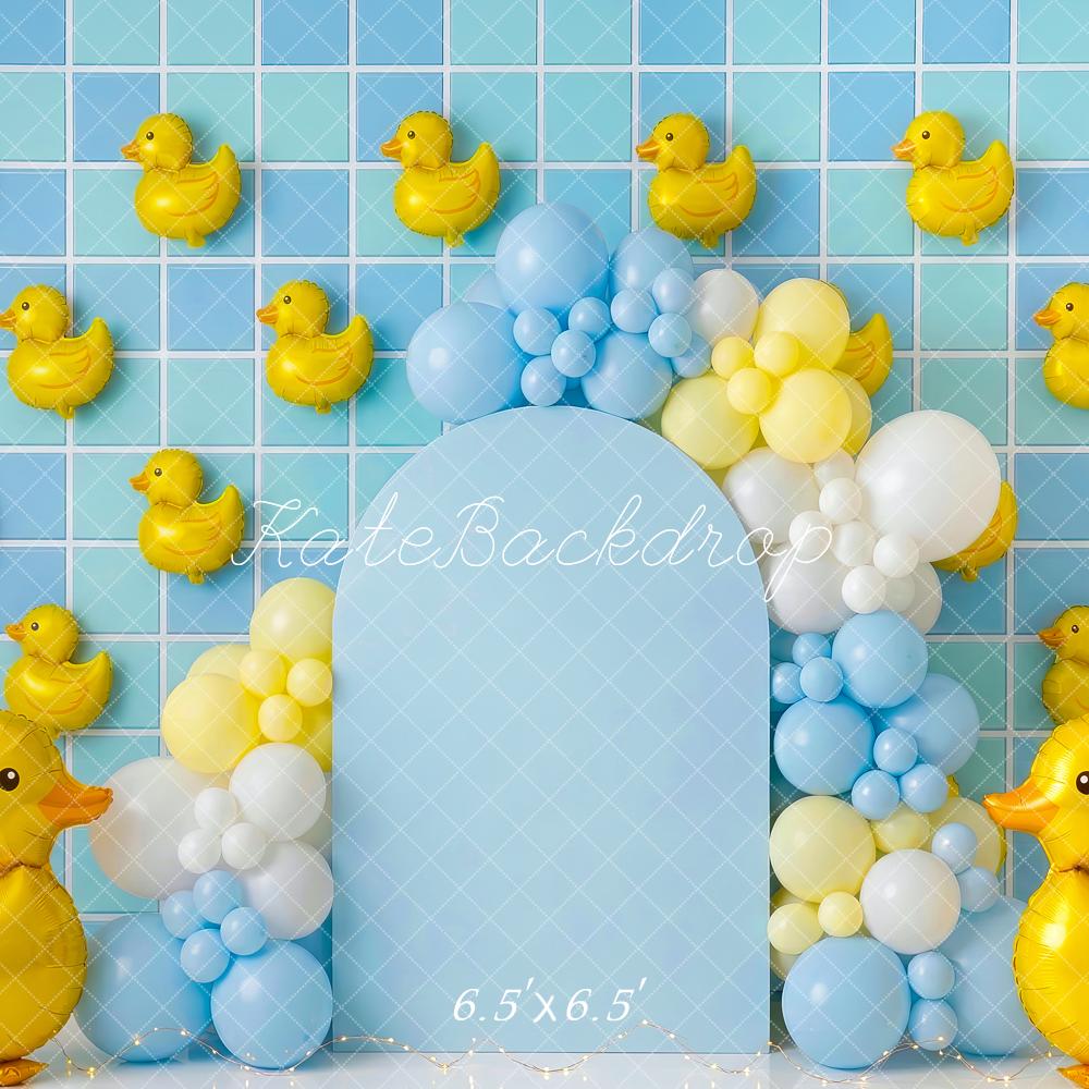Kate Duck Balloon Arch Blue Tile Wall Printed Backdrop Designed by Patty Roberts