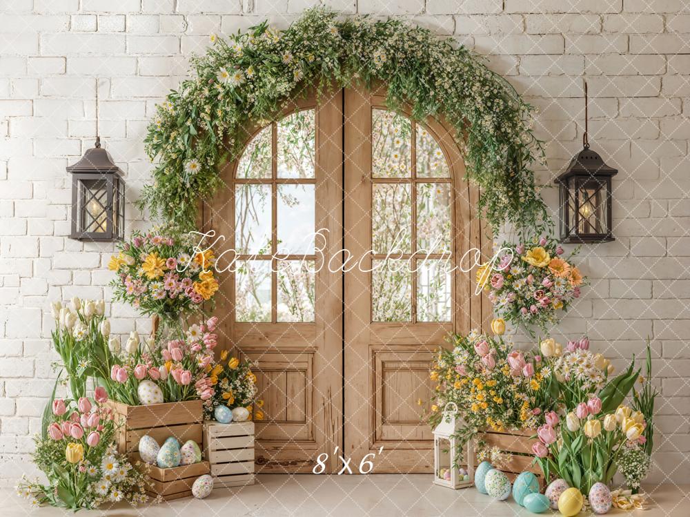 Kate Easter Spring Flower Arch Door Eggs Greenery Backdrop Designed by Emetselch