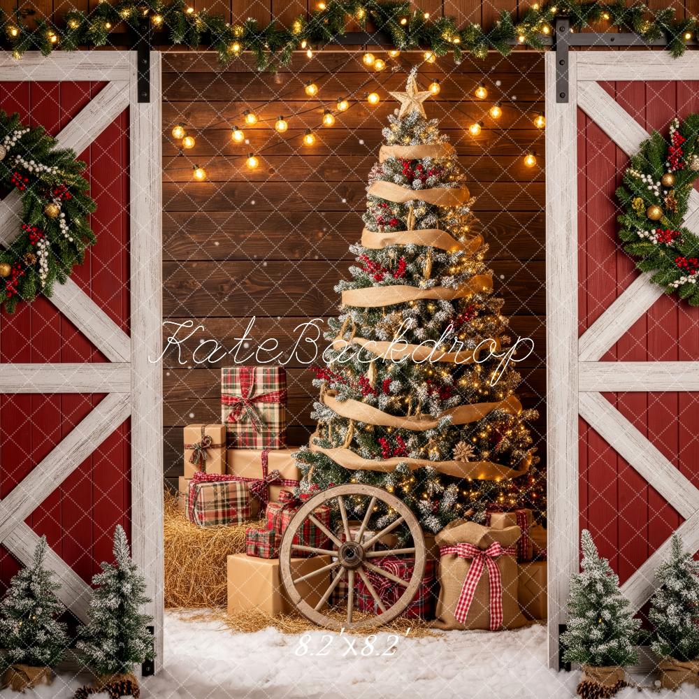 Kate Christmas Barn Doors Wreath Wagon Wheel Backdrop Designed by Patty Roberts