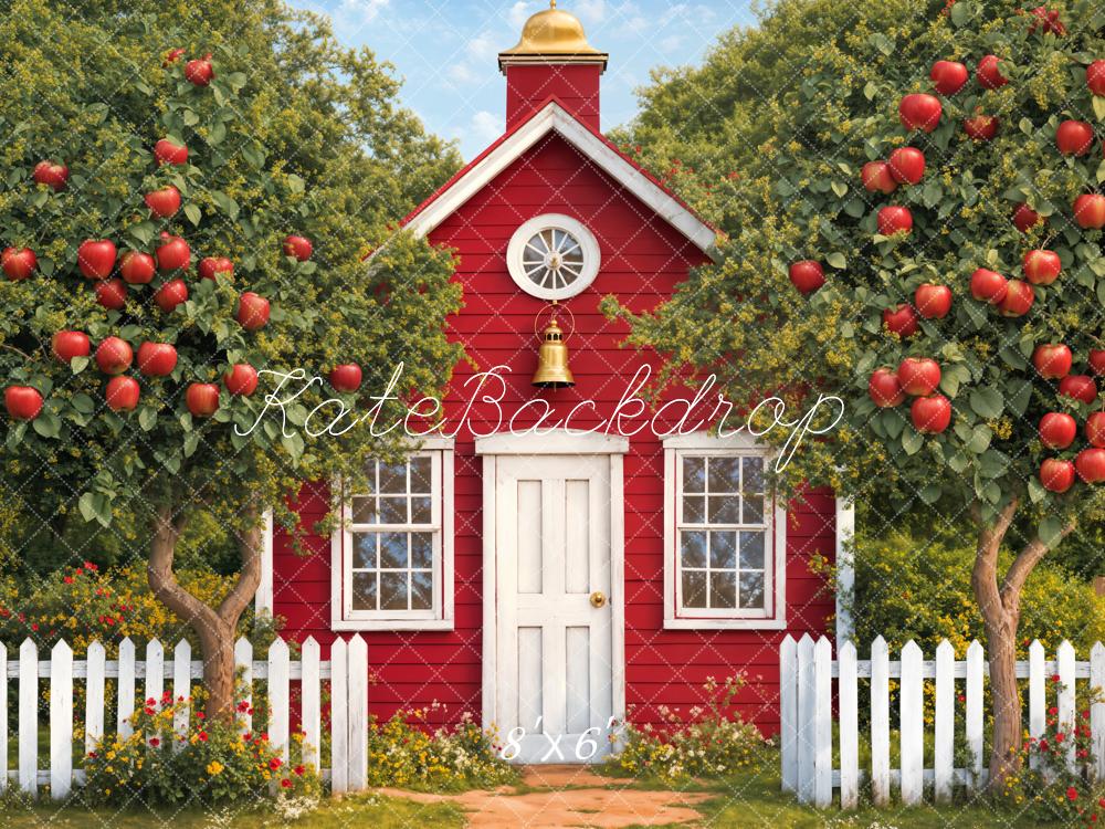 Kate Graduation Red Schoolhouse Apple Garden Backdrop Designed by Emetselch