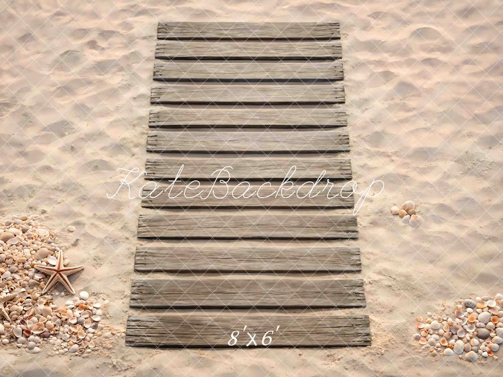 Kate Beach Boardwalk Sand Seashells Starfish Floor Printed Backdrop Designed by Mini MakeBelieve