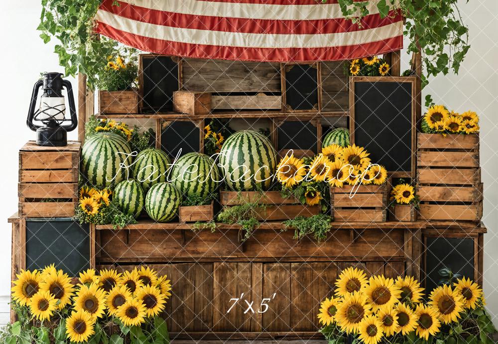 Sfondo di Casse di Legno di Girasole Estivo Anguria Progettato da Emetselch