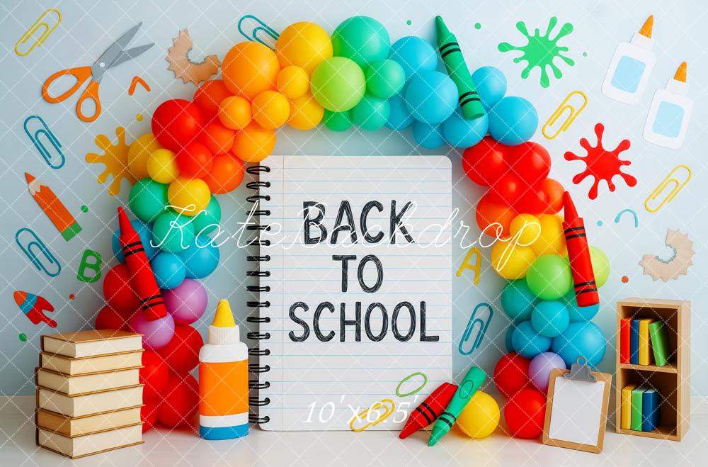 Kate Back to School Notebook Colorful Balloon Arch Backdrop Designed by Patty Roberts