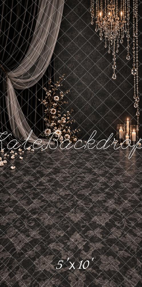 Kate Sweep Black Chandelier Crystal Wedding Drapery Printed Backdrop Designed by Vertigo Productions
