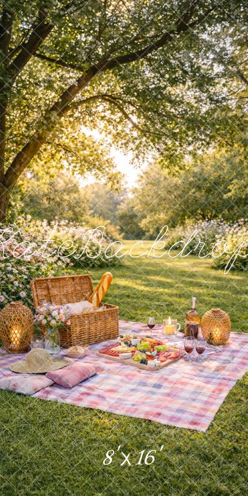 Kate Sweep Summer Picnic Basket Plaid Blanket Printed Backdrop Designed by Happy Squirrel Design