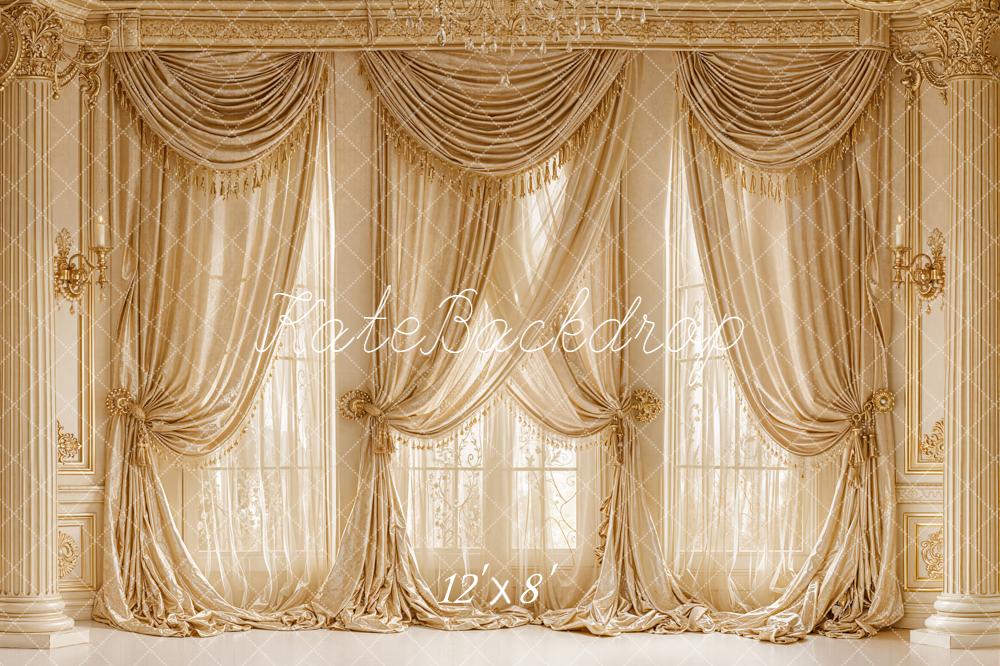 Kate Gold Draped Curtains and Columns Backdrop Designed by Emetselch