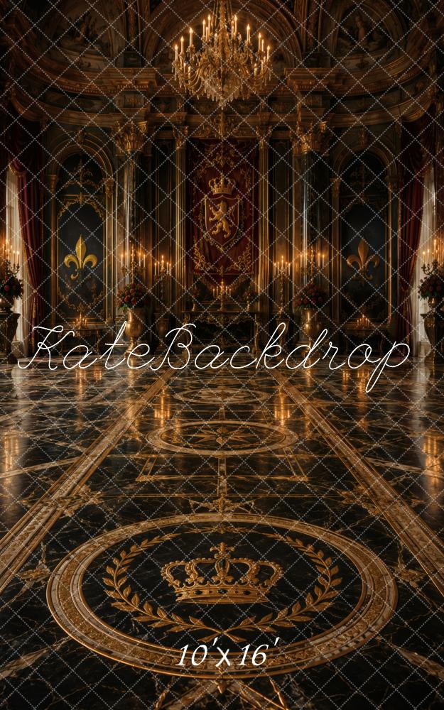 Kate Sweep Royal Throne Room Gold Crown Chandelier Printed Backdrop Designed by Vertigo Productions