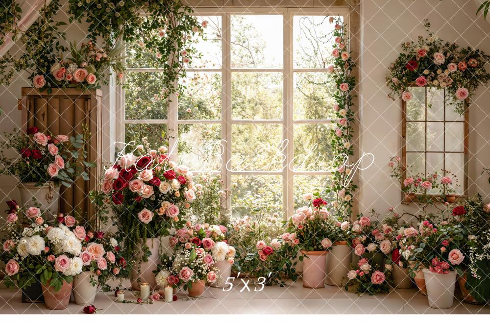 Kate Valentines Spring Flower Arch Pink Roses Window Backdrop Designed by Emetselch