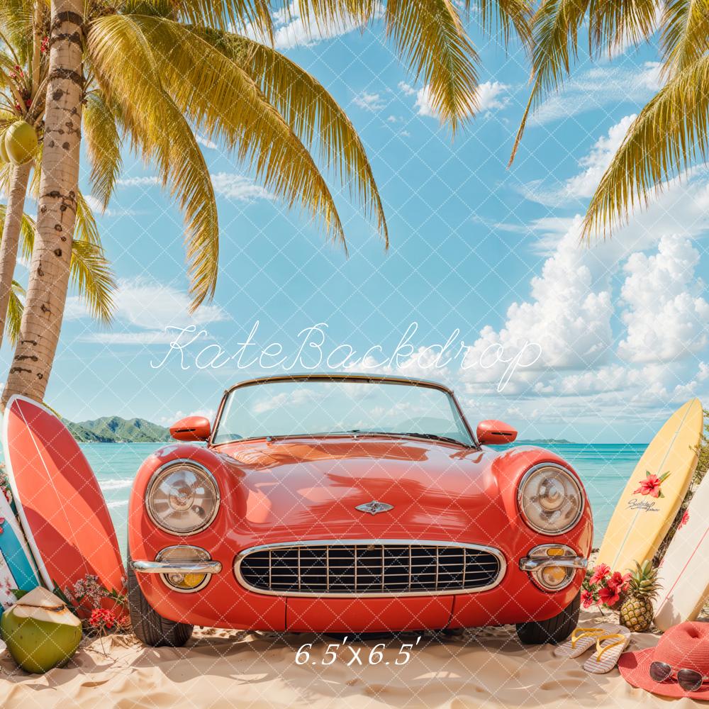 Kate Summer Beach Red Car Surf Backdrop Designed by Emetselch