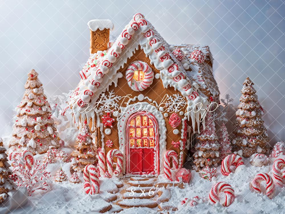 Kate Christmas Tree Gingerbread House Candy Cane Backdrop Designed by Emetselch