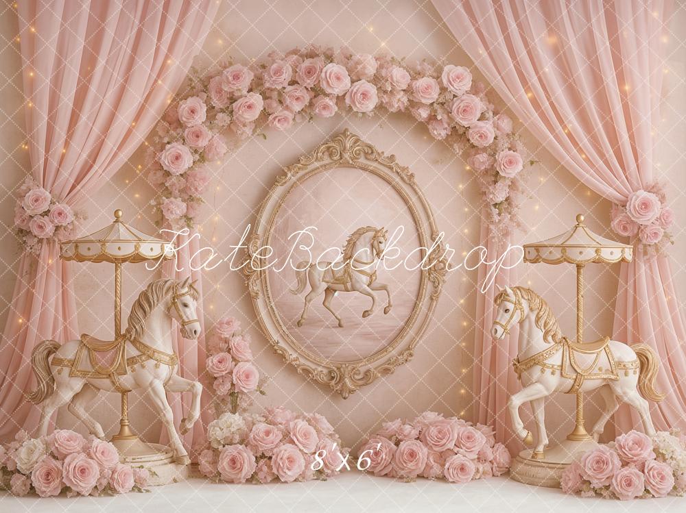Kate Birthday Carousel Dreams Pink Floral Backdrop Designed by Ashley Paul