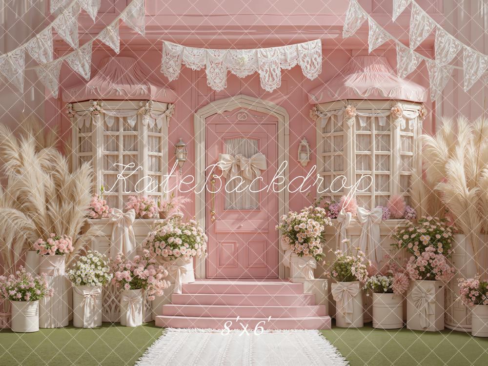 Kate Spring Pink Flower Arch and Bay Window Door Backdrop Designed by Emetselch