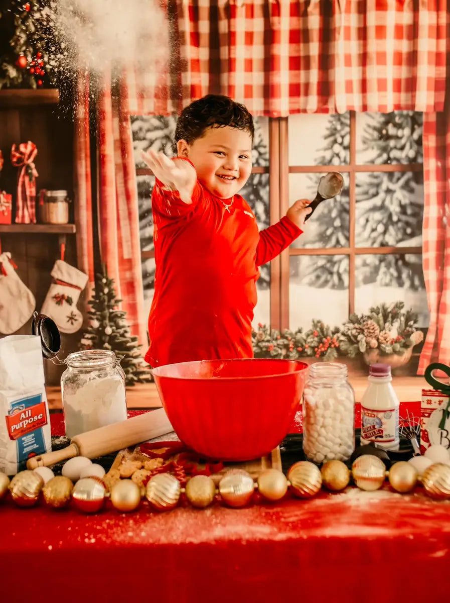 Kate Christmas Red Plaid Curtains Window Backdrop Designed by Emetselch