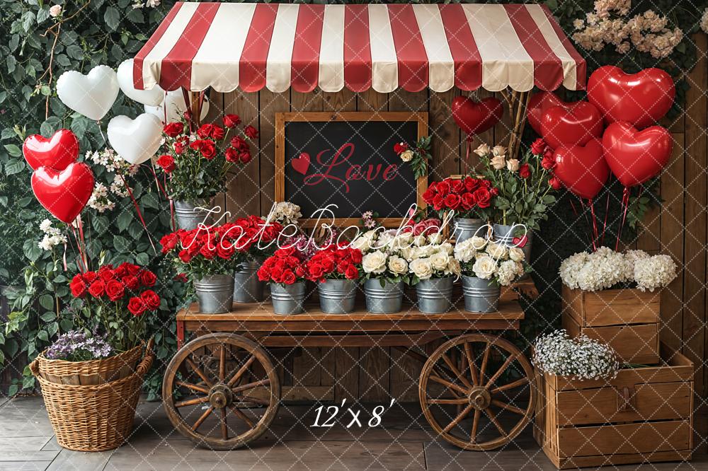 Kate Valentine's Day Flower Cart Heart Balloons Roses Backdrop Designed by Emetselch