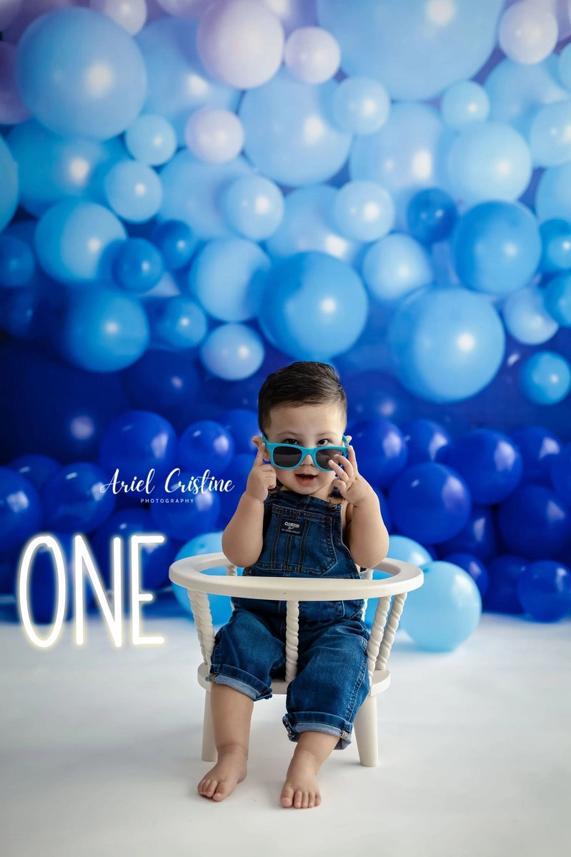 Kate Shades of Blue Balloon Wall Children Backdrop for Photography Designed by Mandy Ringe Photography