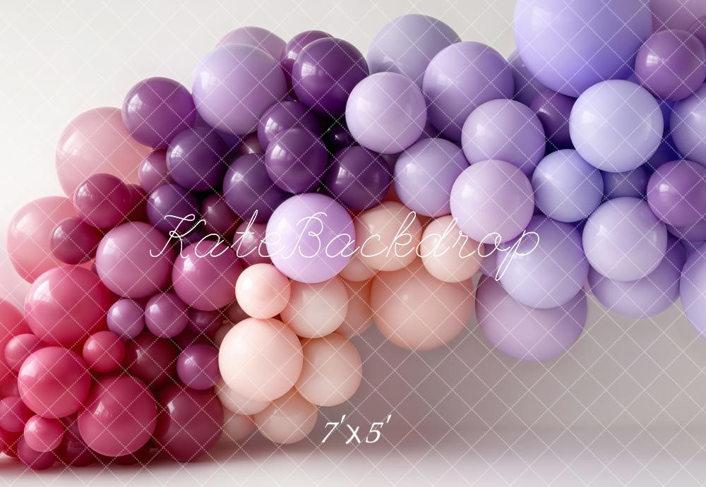 Kate Cake Smash Pink Purple Balloon Garland Printed Backdrop Designed by Emetselch
