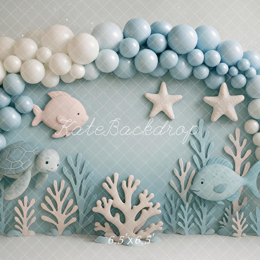 Kate Cake Smash Underwater Ocean Fish Turtle Backdrop Designed by Ashley Paul