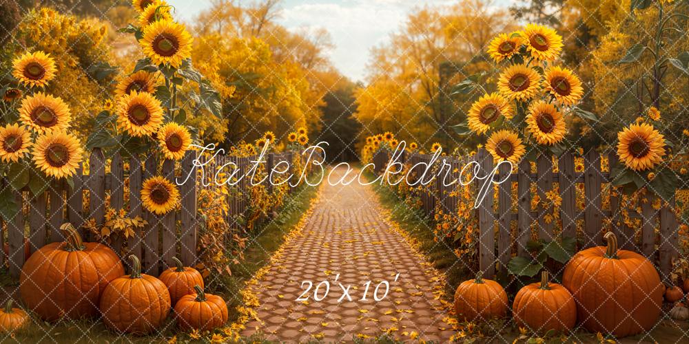 Kate Fall Sunflower Pumpkin Cobblestone Pathway Backdrop Designed by Emetselch