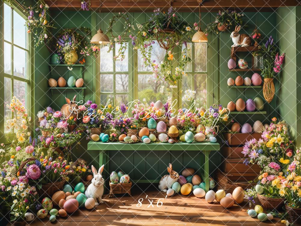 Easter Window Bunny Flowers Eggs Foto Achtergrond Designed by Emetselch