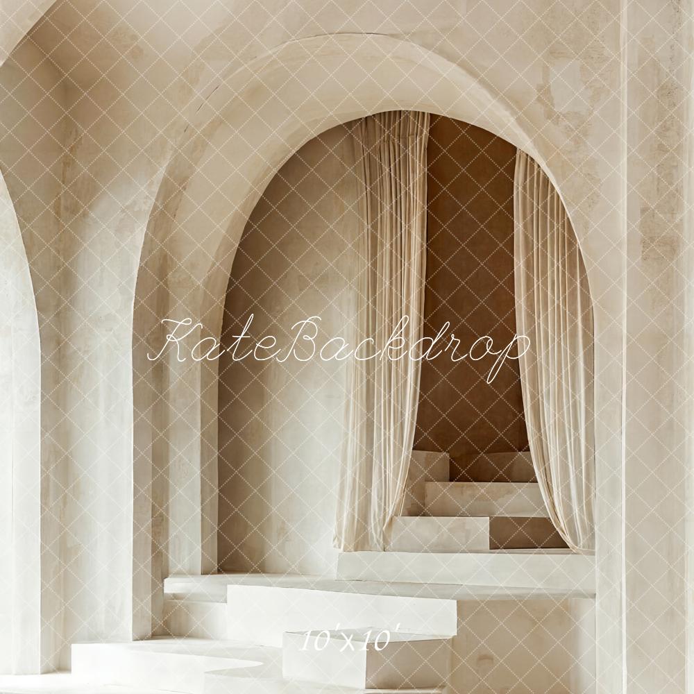 Kate Neutral Minimalist Arch Cascading Stairs Printed Backdrop Designed by Emetselch
