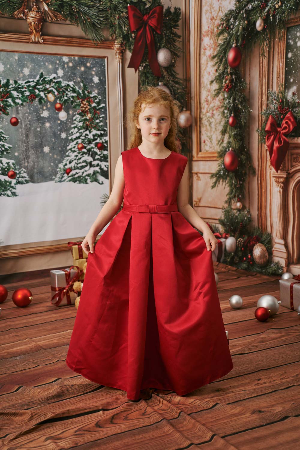 Couture Velvet Roze Sequin Strik Schouder Meisjesjurk voor Fotografie