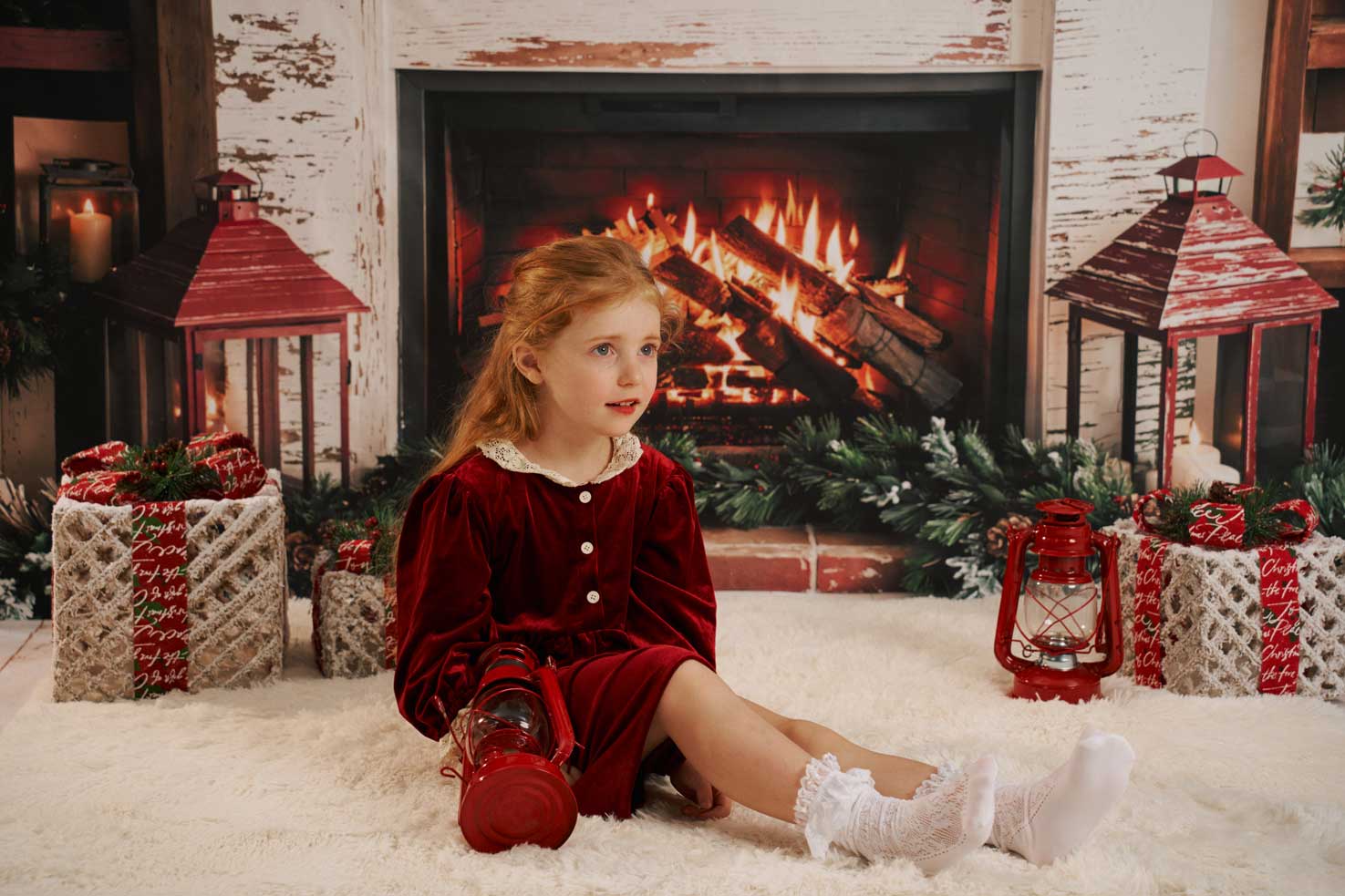 Kate Christmas Wreath Fireplace Photo Kit Photography Backdrops&Props Themed Bundle
