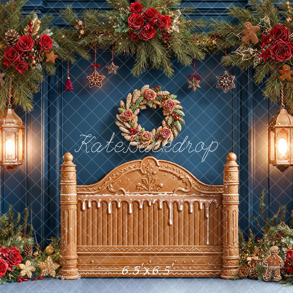 Kate Christmas Gingerbread Headboard Garland Red Roses Backdrop Designed by Emetselch