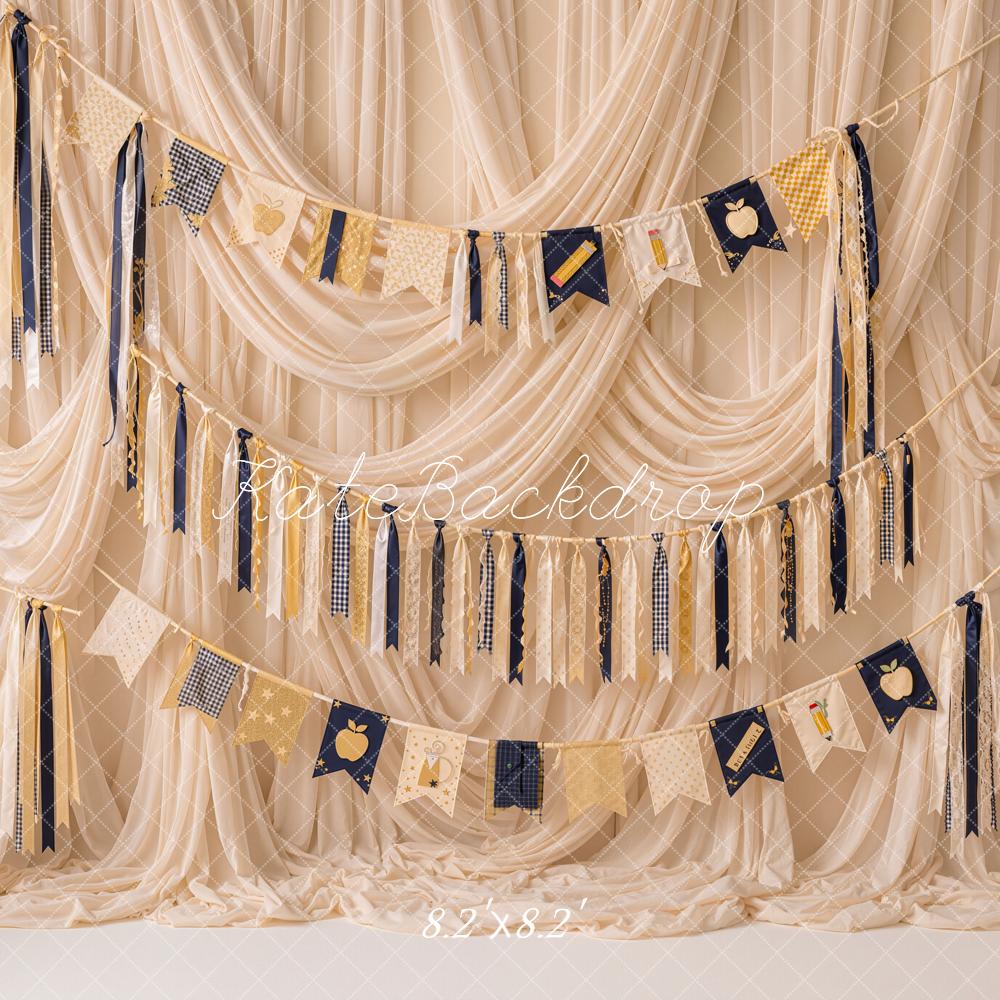 Kate Back to School Garland Apple Pencil Drapes Printed Backdrop Designed by Emetselch