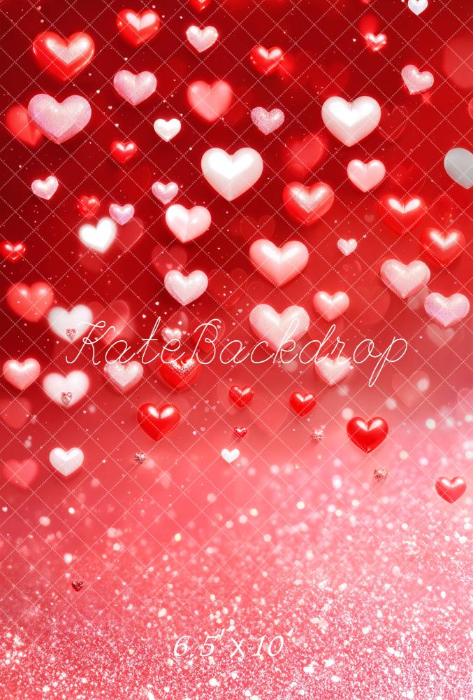 Kate Valentines Red Hearts Glitter Bokeh Backdrop Designed by Emetselch