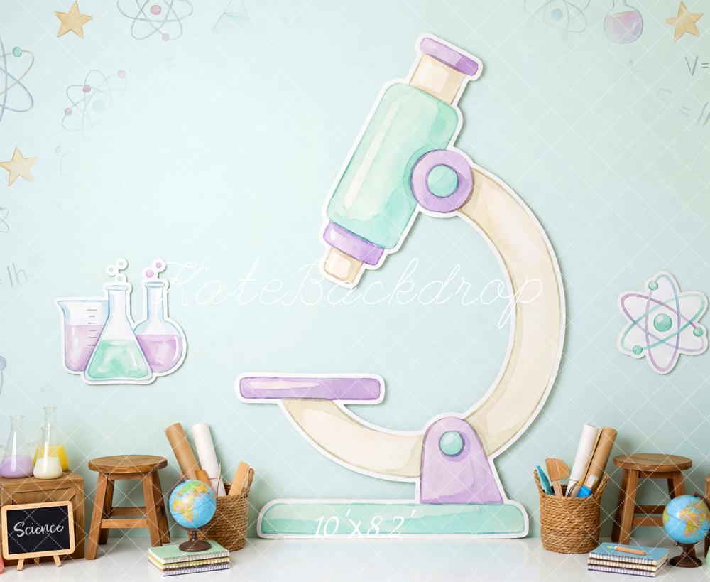 Kate Back to School Science Microscope Pastel Blue Printed Backdrop Designed by Patty Roberts