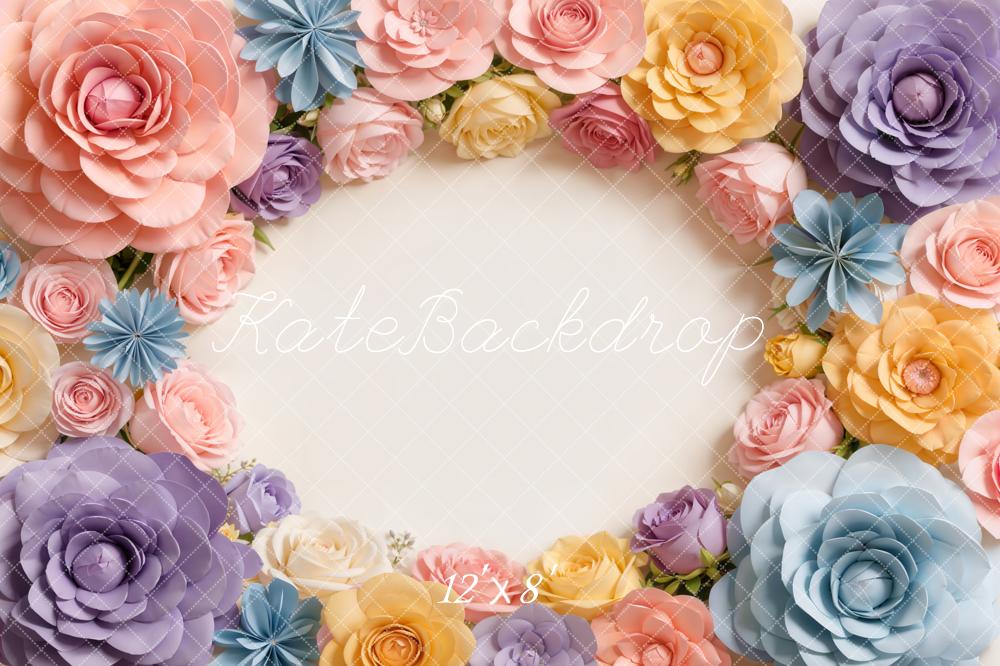 Kate Newborn Flower Arch Pastel Roses Printed Backdrop Designed by Chain Photography